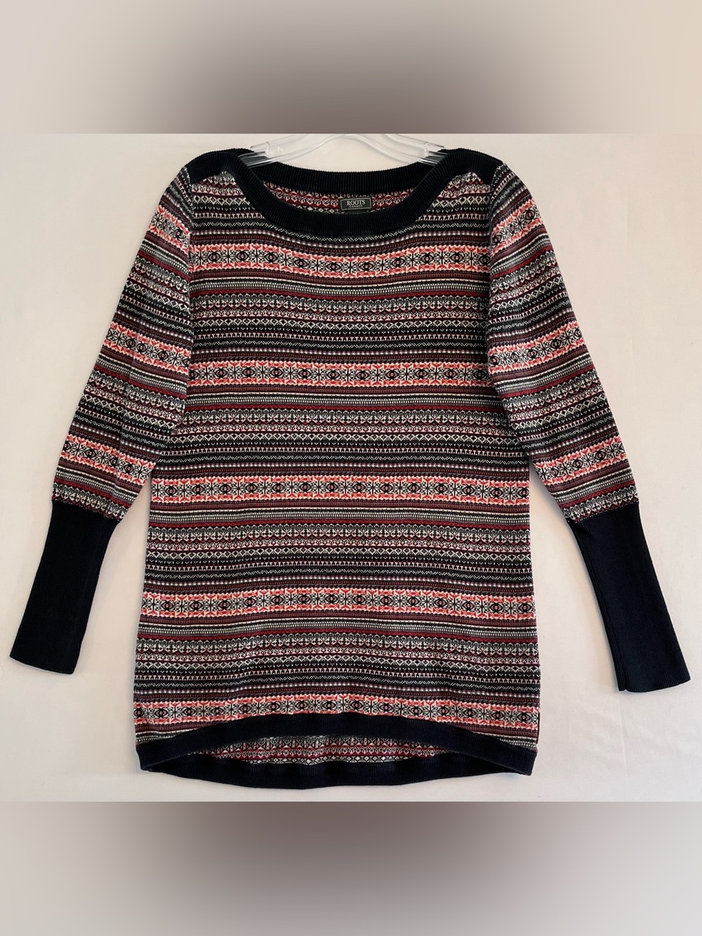 Roots Fair Isle Knit Cotton Tunic Sweater Gorpcore Cabin Neutral M